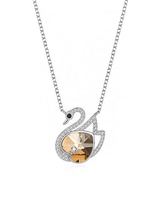 JYXZ 043 (coffee) 925 Sterling Silver Austrian Crystal Swan Classic Necklace