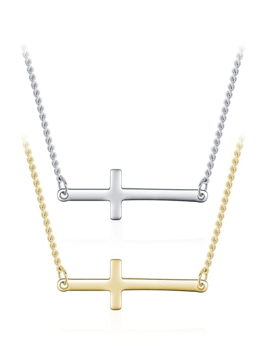 MODN 925 Sterling Silver Smooth Cross Minimalist Pendant Necklace