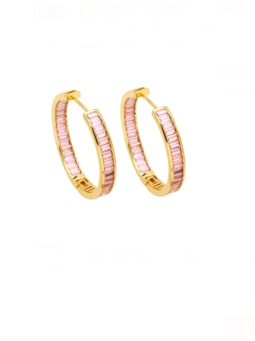 Pink Brass Cubic Zirconia Geometric Minimalist Hoop Earring