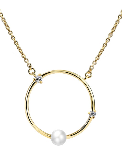 Gold Round Pearl Necklace Brass Geometric Minimalist Necklace