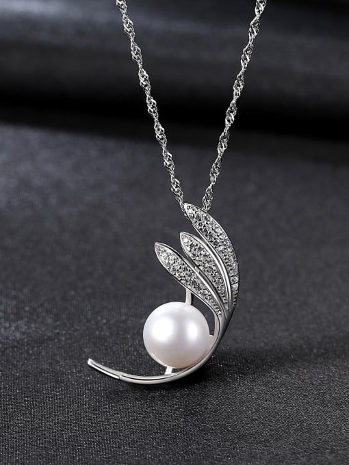 CCUI 925 Sterling Silver Freshwater Pearl Leaf pendant Necklace 2