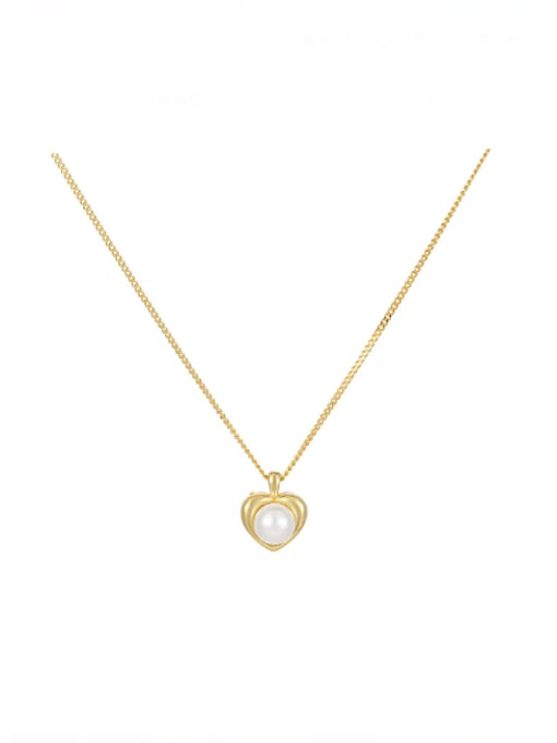 BeiFei Minimalism Silver 925 Sterling Silver Imitation Pearl Heart Minimalist Necklace