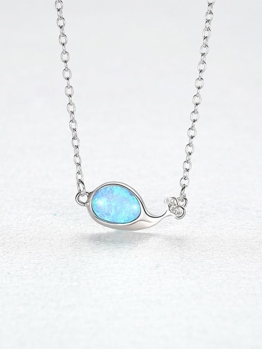 21G08 925 Sterling Silver Opal Fish Minimalist Necklace