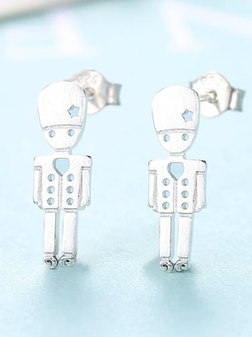 Platinum 17G10 925 Sterling Silver irregular minimalist robot study Earring