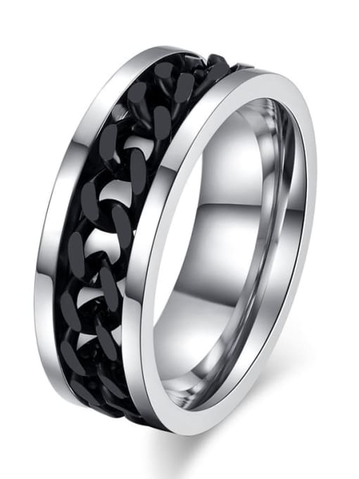 R 016B6 15 Titanium Steel Geometric Chain Minimalist Band Ring