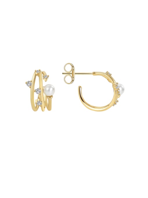 Gold three ring Pearl Earrings Brass Imitation Pearl Geometric Minimalist Earring