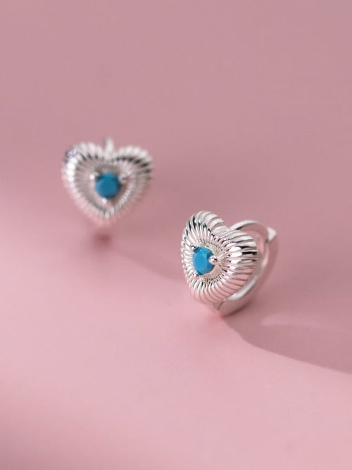 Plain silver 925 Sterling Silver Turquoise Heart Trend Huggie Earring