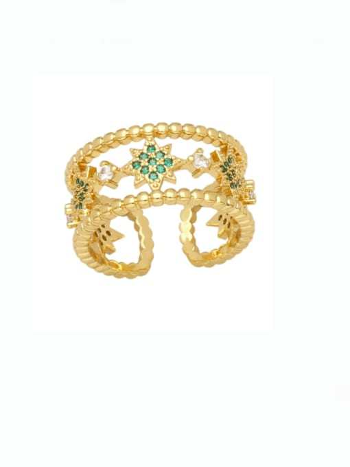 green Brass Cubic Zirconia Pentagram Vintage Stackable Ring