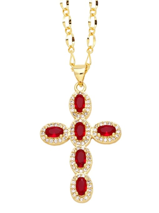red Brass Cubic Zirconia Cross Hip Hop Necklace