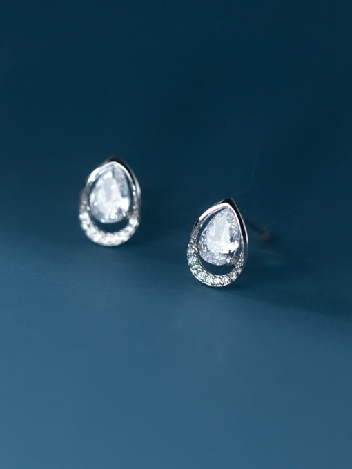 Rosh 925 Sterling Silver Cubic Zirconia Water Drop Minimalist Stud Earring 0