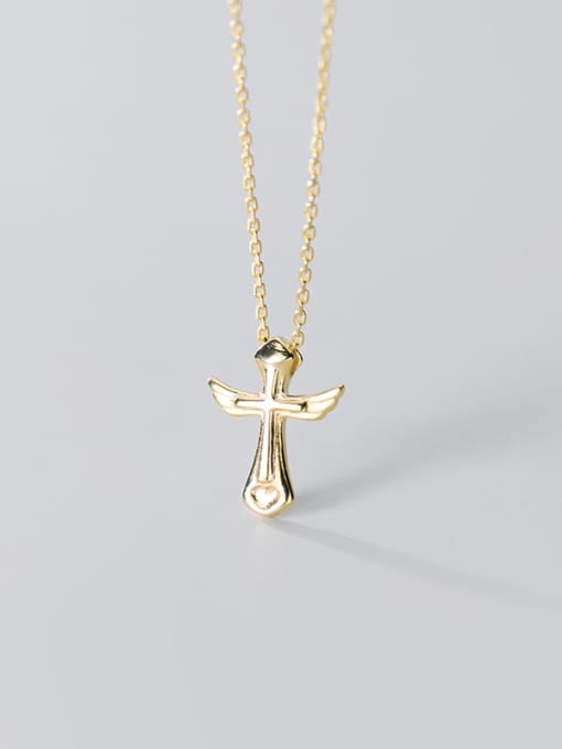 Rosh 925 Sterling Silver Wing Cross Minimalist Regligious Necklace 3