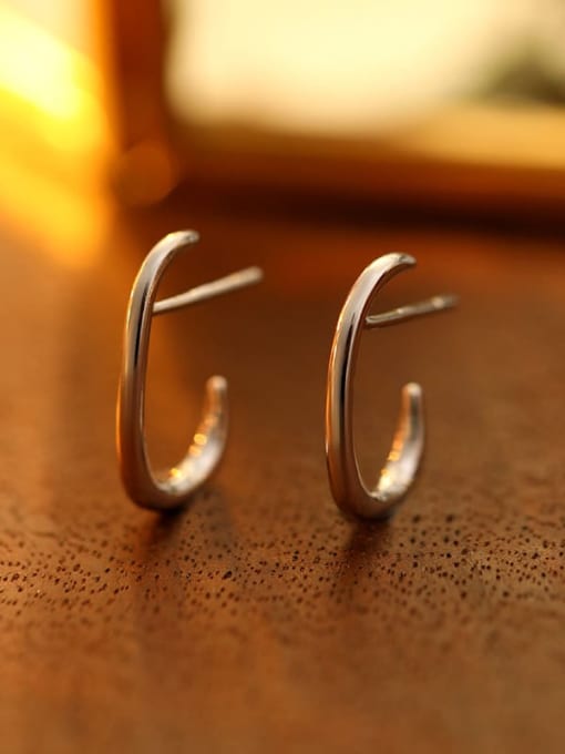 ES2594 【 Platinum 】 925 Sterling Silver Geometric Minimalist Stud Earring