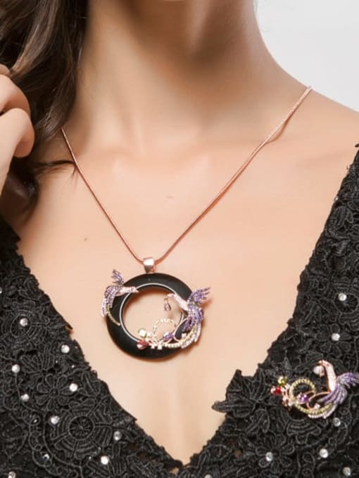 BLING SU Copper Cubic Zirconia  Ethnic Popular vintage Phoenix pendant  Necklace 3