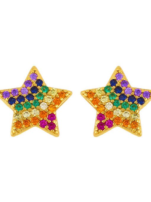 five-pointed star Brass Cubic Zirconia Star Vintage Stud Earring