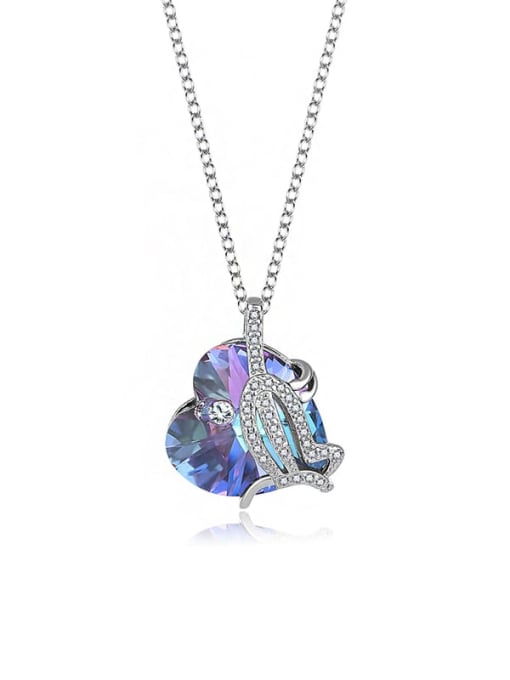 JYXZ 052 (gradual purple) 925 Sterling Silver Austrian Crystal Heart Classic Necklace