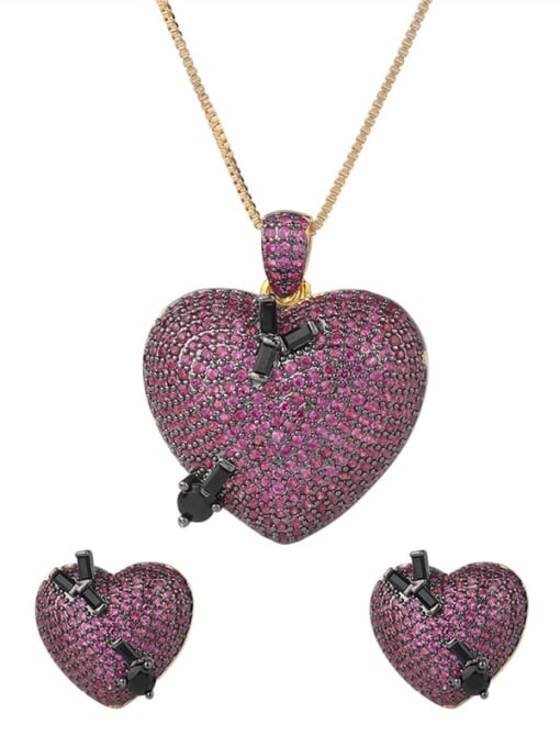 ROSS Brass Cubic Zirconia Vintage Heart  Earring and Necklace Set 2