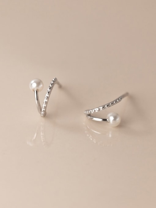 Silver 925 Sterling Silver Imitation Pearl Irregular Minimalist Stud Earring