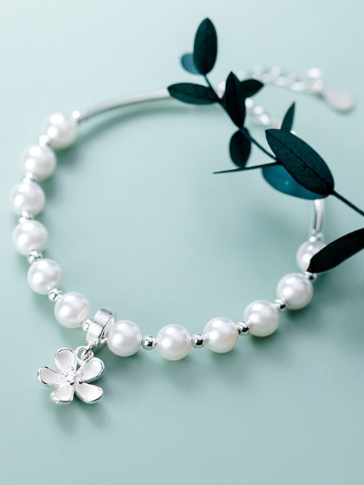 Rosh 925 sterling silver Simple  imitation pearl flowers bracelet 1