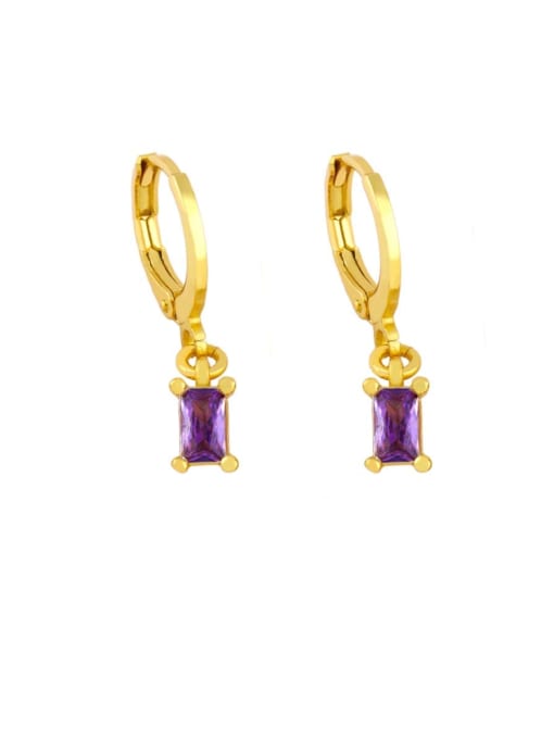 violet Brass Glass Stone Geometric Vintage Huggie Earring