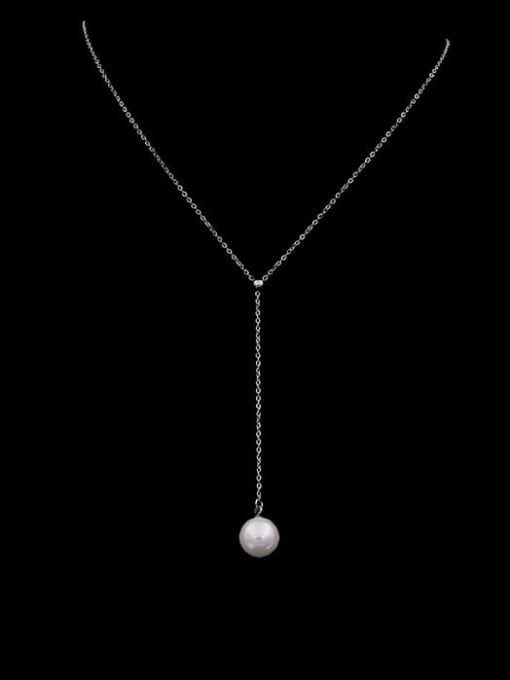 My Model Titanium Imitation Pearl White Tassel Minimalist Lariat Necklace 2
