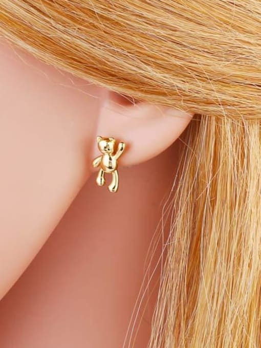 CC Brass Cubic Zirconia Enamel Bear Cute Huggie Earring 2