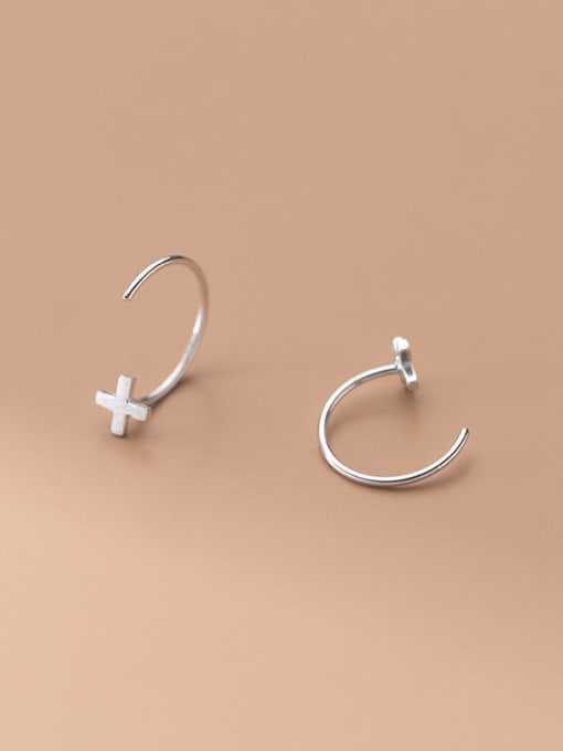 Rosh 925 Sterling Silver Cross Minimalist Hook Earring 2