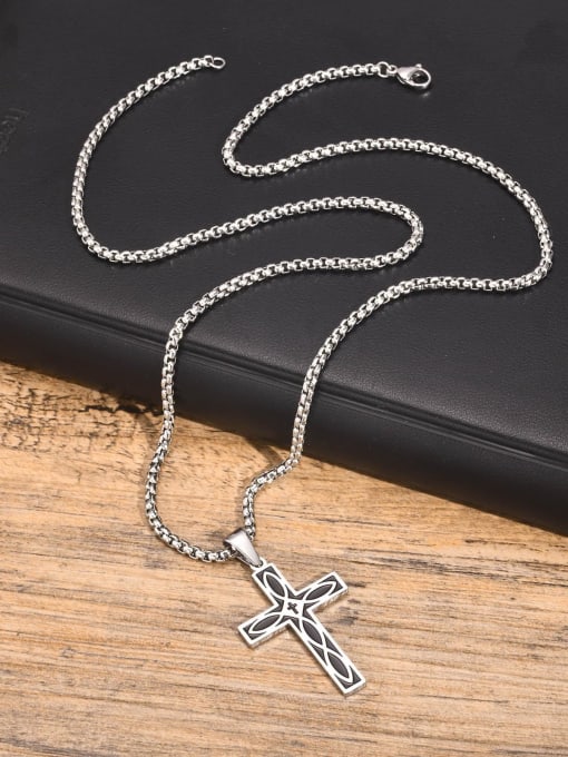 Pendant with chain 60cm Stainless steel Cross Hip Hop Long Strand Necklace