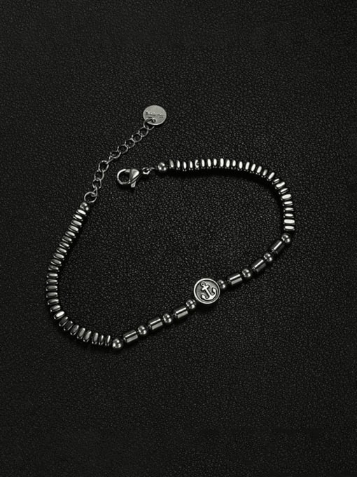 GS1458 Steel Bracelet Titanium Steel Artificial Leather Anchor Vintage Bracelet