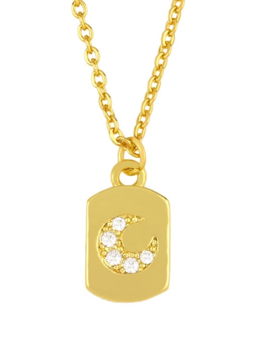 moon Brass Cubic Zirconia Geometric Vintage Necklace