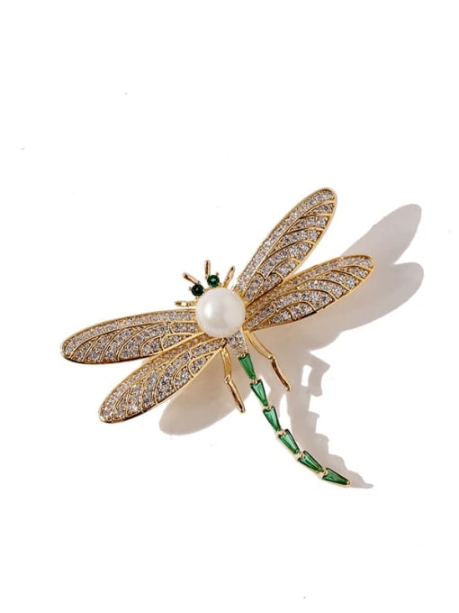 gold Copper Cubic Zirconia White Dragonfly Luxury Brooches