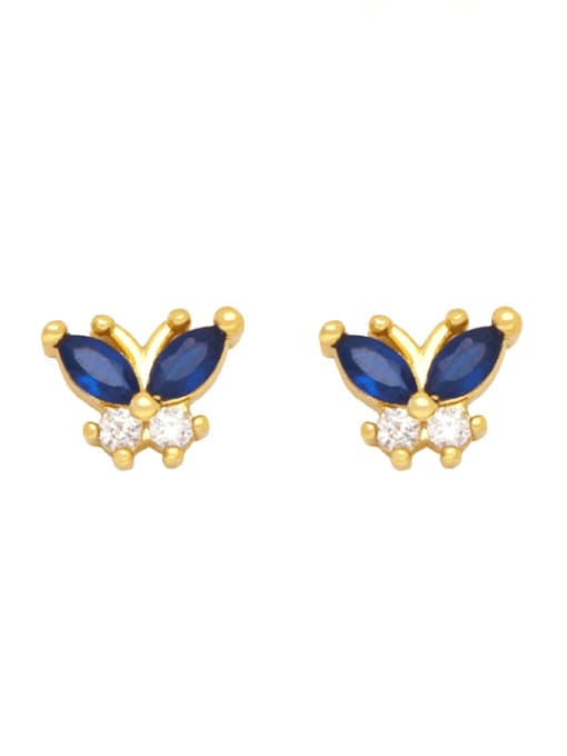 blue Brass Cubic Zirconia Butterfly Pentagram Vintage Stud Earring