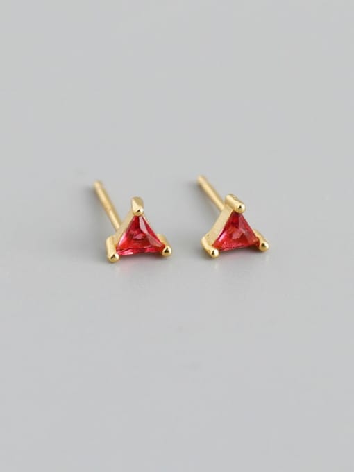 Red stone (gold) plastic plug 925 Sterling Silver Cubic Zirconia Triangle Minimalist Stud Earring