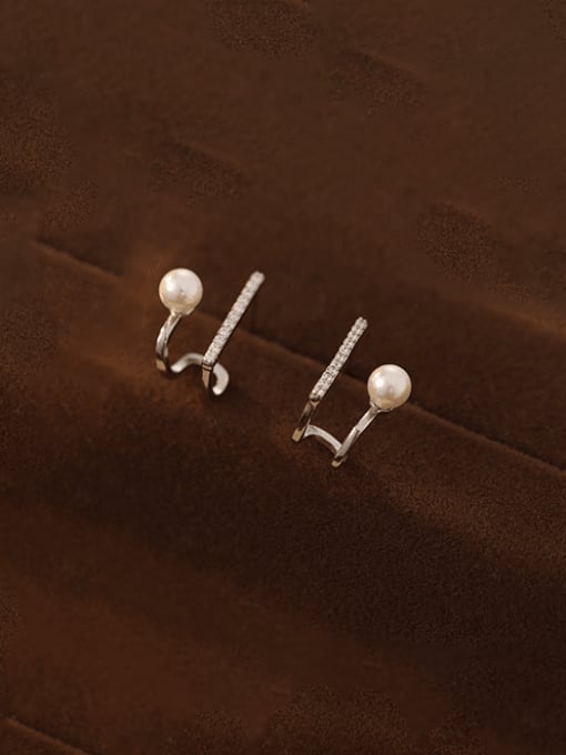 ES1495 【 Platinum 】 925 Sterling Silver Cubic Zirconia Geometric Minimalist Stud Earring