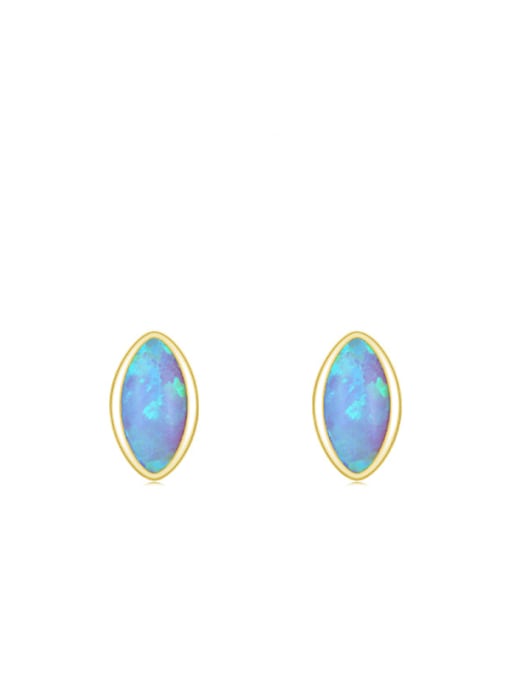 golden 925 Sterling Silver Opal Geometric Minimalist Stud Earring