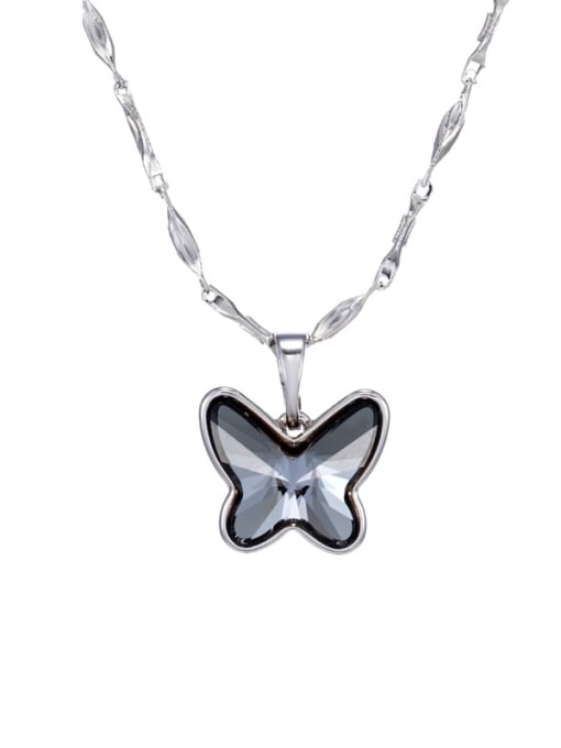 black Alloy Crystal Butterfly Minimalist Necklace