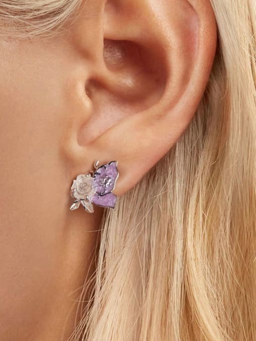 Jare 925 Sterling Silver Enamel Flower Trend Stud Earring 1