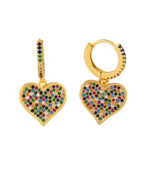 CC Brass Cubic Zirconia Heart Ethnic Huggie Earring