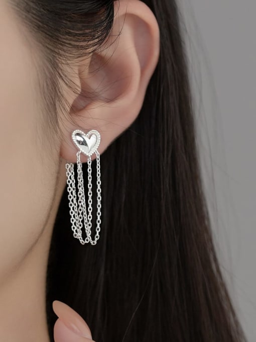 Rosh 925 Sterling Silver Heart Tassel Minimalist Threader Earring 1
