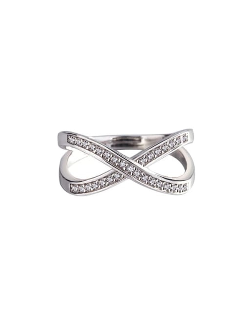 HAHN 925 Sterling Silver Cubic Zirconia Double line cross Minimalist Band Ring 0