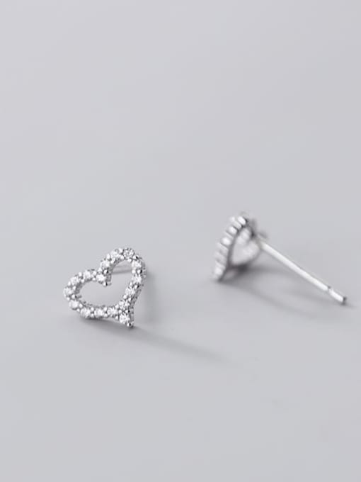 Rosh 925 Sterling Silver Rhinestone Heart Minimalist Stud Earring 2