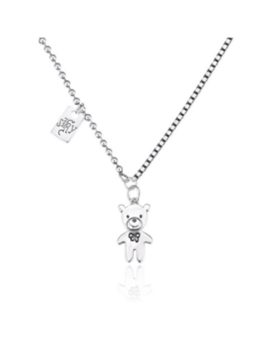 Boomer Cat 925 Sterling Silver With Antique Silver Plated Cute Little Bear Pendant  Necklaces
