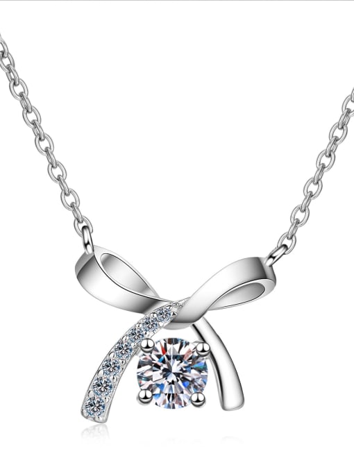 MOISS Sterling Silver  0.5 CT  Moissanite Bowknot Dainty Necklace 3