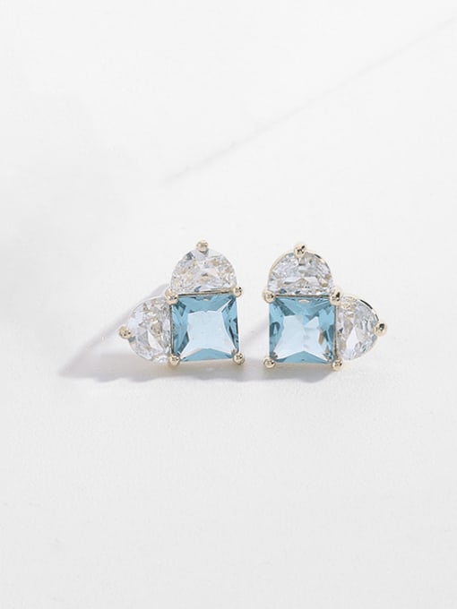 blue Brass Cubic Zirconia Heart Minimalist Stud Earring