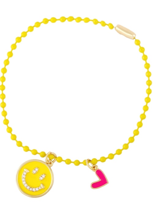 yellow Brass Multi Color Enamel Smiley Hip Hop Beaded Bracelet