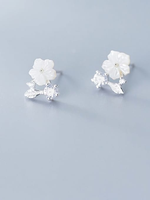 Rosh 925 Sterling Silver White Acrylic Flower Minimalist Stud Earring 1