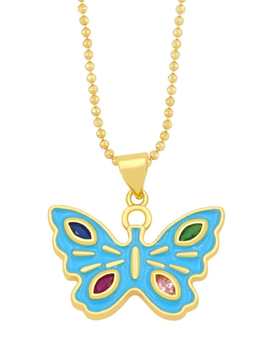blue Brass Rhinestone Enamel Butterfly Minimalist Necklace