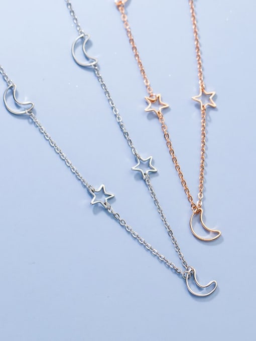 Rosh 925 Sterling Silver Hollow Star Moon Minimalist Necklace