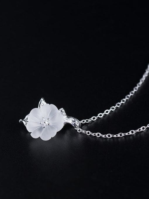 SILVER MI 925 Sterling Silver Crystal Flower Minimalist Necklace 2