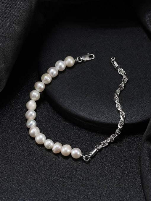 RINNTIN 925 Sterling Silver Imitation Pearl Irregular Minimalist Handmade Beaded Bracelet 3