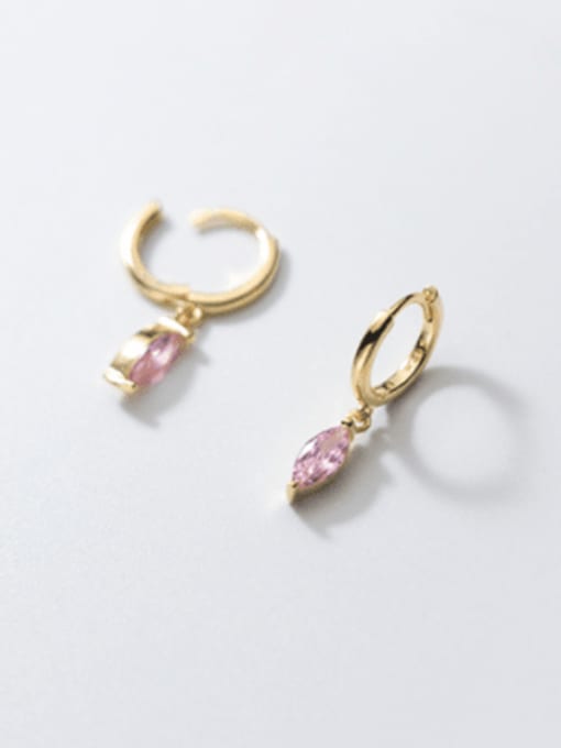Pink diamond 925 Sterling Silver Cubic Zirconia Geometric Minimalist Huggie Earring